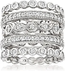 Ross-Simons 2.50 Ct. T.W. Cz Jewelry Set: 5 Eternity Bands In Sterling Silver