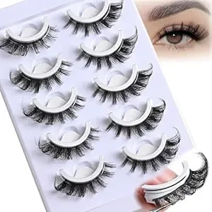 Farred Self Adhesive Eyelashes Fox Lashes Strips No Glue Needed Wispy False Glueless Lash Pack 5 Pairs Cat Eye Reusable Press On Eyelash Natural Looking