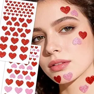 116 Pcs Valentine'S Day Face Stickers - Glitter Red & Pink Heart Stickers For Face, Body, Scrapbook, 3d Self-Adhesive Decals For Women Girls, Diy Makeup Decoration Valentine'S Party Gifts & Crafts