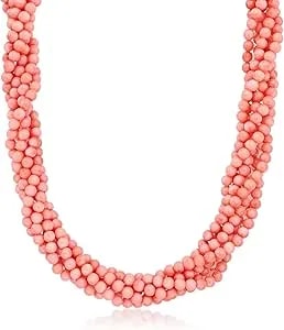 Ross-Simons 4-4.5mm Pink Coral Bead Torsade Necklace With Sterling Silver