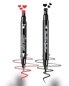 Double-Side Liquid Eyeliner Stamps 2 Pcs,Waterproof Heart Stamp Black Red Smudge-Proof Eye Liner For Halloween Costumes Makeup, Love Tattoo De Ojos Eyeliner For Valentines Day Long-Lasting