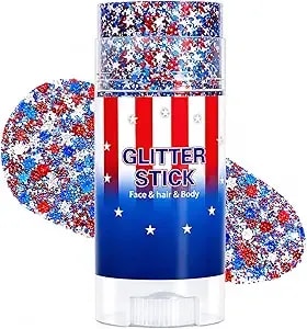Patriotic 4th Of July Glitter Stick, 4th Of July Outfits For Women Kids, Red White And Blue Glitter Stick For Memorial Day 250 Anniversary Independence Day, Usa Flag Face Body Hair Glitter Accessories
