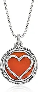 Ross-Simons Carnelian Heart Overlay Necklace In Sterling Silver