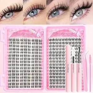 Lash Clusters Kit 304pcs, Natural Wispy Diy Eyelash Lashes Clusters Manga Extensions Kit, Spiky Lash Clusters D Curl With Lash Glue Brush Tweezer
