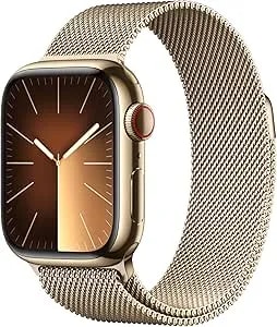 Apple Watch Series 9 (Gps + Cellular, 41mm) - Gold Stainless Steel Case With Gold Milanese Loop, One Size (Renewed)