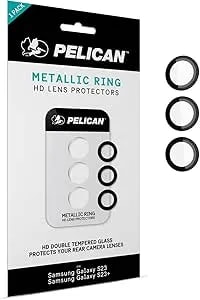 Pelican Samsung Galaxy s23 Plus/Samsung Galaxy s23 Camera Lens Protector W/ Metal Rings - 9h Tempered Glass - Durable Anti-Scratch, Anti-Shatter - Hd View W/ Night Shoot & Case Friendly, Easy Install