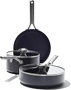 Oxo Professional 5 Piece Cookware Pots And Pans Set, Hard Anodized Ceramic Nonstick Pfas-Free, Stainless Steel Handles, Induction Suitable, Diamond Reinforced Coating, Dishwasher And Oven Safe, Black