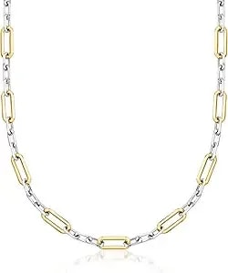 Ross-Simons Sterling Silver And 18kt Gold Over Sterling Paper Clip Link Necklace