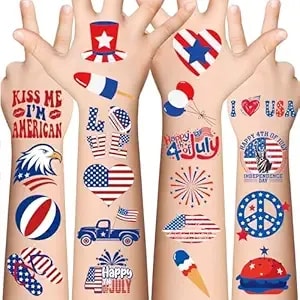4th Of July Outfits For Women - 120 Pack Red White And Blue Usa Flag Patriotic Tattoos For Memorial Day Party Favors Supplies - Fourth Of July Accessories Shirts Decorations For 250th Anniversary
