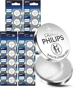 Philips cr2450 3v Lithium Button Cell Battery 20 Pack, 10 Year Shelf Life, Leak Proof, Child Resistant Packaging Works With Key Fob & Home Electronics