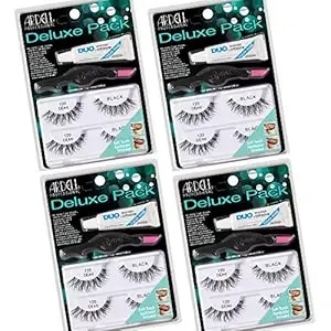 Ardell False Eyelashes Deluxe Pack, 120 - Black, Lightweight, Natural Look Strip Lashes With Duo Lash Adhesive & Applicator, 4 Pack