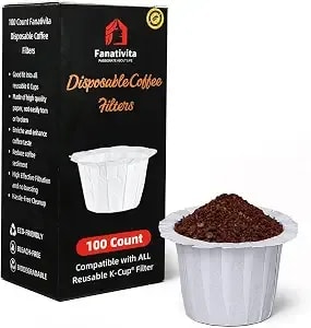 Fanativita 100ct Disposable Coffee Filters For Reusable K Cups, White - Fits Most Reusable K-Cups, Chlorine-Free, Compostable Paper, Easy Cleanup, Sediment-Free, Smooth Taste