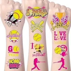 Gameza Softball Temporary Tattoos Stickers, 240+ Softball Party Favors Decorations Supplies, Sports Themed Fake Tattoos For Girls Face Tattoos Stickers Bulk Gift