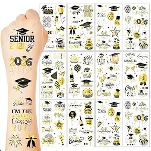 2026 Graduation Temporary Tattoos - 100pcs Gold & Black Class Of 2026 Stickers, Pre-Cut Graduation Party Decorations, Accessories, Goodie Bag Stuffers, Favors & Gifts For Graduates