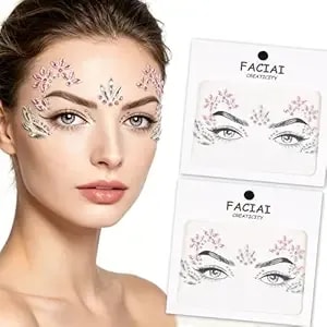 Pink Face Glitter Stickers For Women, 2 Pcs Rhinestone Face Gem Stickers, Flower Face Jewels Tattoos For Music Festival Rave Outfits, Eye Body Face Gems For Halloween Cosplay Party Makeup Accessories
