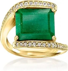 Ross-Simons 6.00 Carat Emerald Bypass Ring With .20 Ct. T.W. White Topaz In 18kt Gold Over Sterling