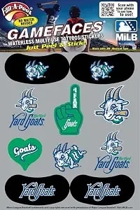 Fan-A-Peel Hartford Yard Goats Waterless Temporary Peel & Stick Multi-Use Tattoo & Team Sticker - No Water, No Hassle, No Mess Easy Removal - Hypoallergenic Adhesive - Officially Licensed