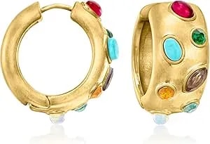 Ross-Simons 14kt Yellow Gold-Plated Hoop Earrings With Simulated Multicolored Gemstones