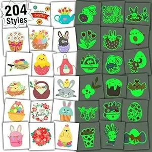 Partywind 204 Styles Glow Easter Kids Temporary Tattoos For Easter Basket Stuffers, Individually Wrapped Sheets Easter Tattoo Stickers For Boys Girls Party Favors, Easter Egg Hunt Games Essentials