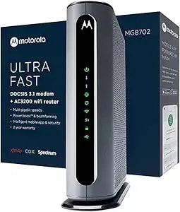 Motorola mg8702 - Docsis 3.1 Cable Modem + Wi-Fi Router (High Speed Combo) With Intelligent Power Boost - ac3200 Wi-Fi Speed - Approved For Comcast Xfinity, Cox, And Charter Spectrum
