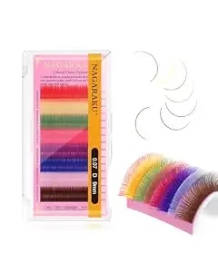 Nagaraku Colored Eyelash Extensions Classic Lashes 8 Colors Rainbow 0.07mm D Curl 9mm Purple Blue Pink Brown Individual Lashes Color Lash Clusters Soft Natural Professional Salon Supplies