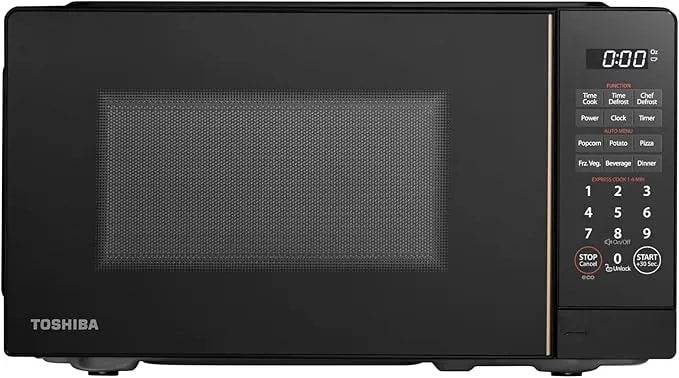 Toshiba Countertop Microwave Oven, 0.7 Cu.Ft, 700w, Black - With Chefdefrost, 11 Power Levels, Sound On/Off, Eco Mode, 6 Auto Menus, Child Lock, Compact Design, For Apartment & Dorm
