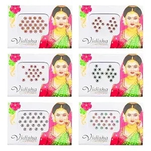 Bindi Pack Of 6 Crystal Designer Jewel For Forehead Face Tikka Multicolored Bindiya Stickers Adhesive Stone Indian Traditional Mothers Day Mom Gifts Tattoos Women Girls Bride Gift Return Gifts
