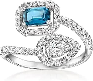 Ross-Simons 0.50 Carat London Blue Topaz And .73 Ct. T.W. Lab-Grown Diamond Bypass Ring In Sterling Silver