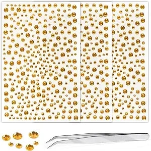 Rhinestone Stickers For Crafts Face Gems Pearls For Makeup Stick On Body Clear Crystal Tweezers Decals 3/4/5/6mm Yellow Hair Nails Craft Diy Gems For Nails Makeup Decor 975pcs