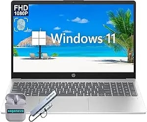 HP 15.6" FHD Laptop Computer, 16GB RAM 1TB Storage (512GB SSD+512GB Docking Station Set), Core i3 8-Core Processor (Up To 3.8 Ghz), Windows 11, Fingerprint Reader, 10 Key, Sagenova Earphones, Silver