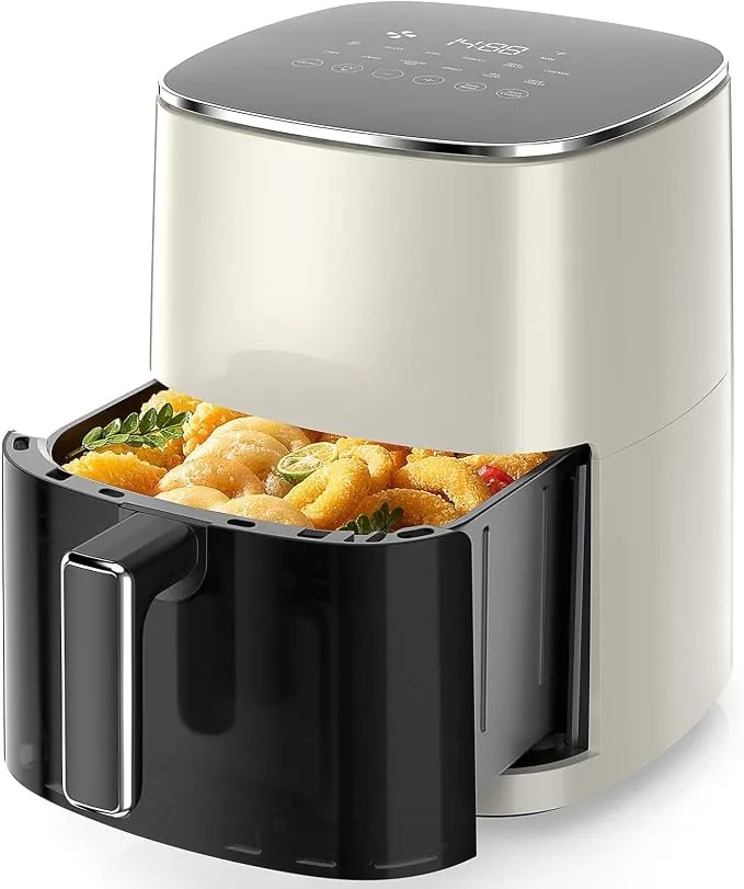 Sweetcrispy 6qt Air Fryer With Window, Square Airfryer Oven 12-In-1 For Family, 400°F Rapid Air Crispy Technology, Roast Bake Dehydrate, Nonstick & Easy-Clean Basket, Off-White