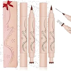 2pcs 2-In-1 Freckle Pen & Stamp Set, Waterproof Long Lasting Fake Freckle Makeup Pen, Natural Lifelike Sun-Kissed Freckle Tattoo, Festival Party Cosmetics, Dark Shade For Women & Girls