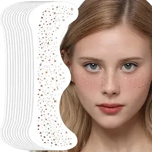 12pcs Glitter Freckles Rose Gold, Glitter Freckles Cute Face Freckles, Face Glitter For Women Makeup Patches Makeup Freckles For Women Rose Gold