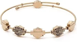 Harley-Davidson Women'S Bar & Shield Gold Stone Stainless Steel Bangle Bracelet