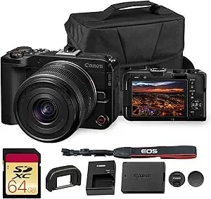 Canon Eos r50 V Mirrorless Camera With 14-30mm F/4-6.3 Rf-S Lens - 4k Video, Dual Pixel Autofocus, Flip Screen - Compact Rf Mount Vlog Camera Kit With Bag And 64gb Card