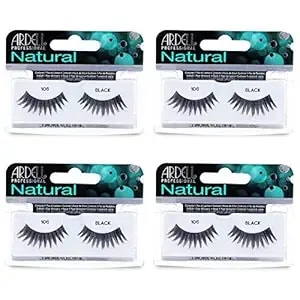 Ardell False Eyelashes 106 - Black, Lightweight Strip Lashes Natural Volume & Length For Everyday Wear, 4 Pack