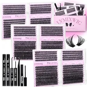 Lash Clusters Kit 1512pcs Volume Lash Extension Kit 60d+80d+100d Eyelash Clusters With 2 Lash Bond And Seal+1 Remover+1 Tweezers Wispy Individual Lashes 8-16mm D Curly Cluster Lashes Bulk Packs