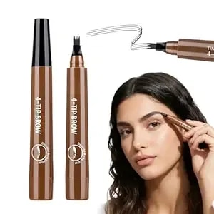 2pcs Eyebrow Pencil, Upgrade 3d Magic Eyebrow Tattoo Pencils 4 Tip Eye Brow Pen, Long-Lasting Fine Stroke Microblade Eyebrow Pencil For Makeup Last All Day (Dark Brown)