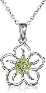 Amazon Collection Genuine Or Created Gemstone Birthstone Flower Pendant Necklace With Chain In Sterling Silver, 18"