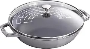 Staub Cast Iron Perfect Pan, Wok, Dutch Oven, 4.5-Quart, Serves 4-5, Made In France, Graphite Gray, Made In France