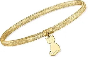 Ross-Simons Italian 14kt Yellow Gold Mesh Cat Charm Bracelet