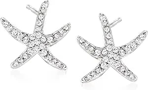 Ross-Simons 0.24 Ct. T.W. Diamond Starfish Earrings In Sterling Silver