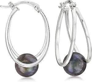 Ross-Simons Pearl Double Hoop Earrings In Sterling Silver