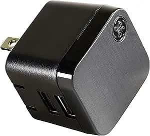 Ge Iphone Usb Wall Charger Block, 12w Dual Port Type A Charging Block For Iphone 15, 14, 13 Series, Ipad, Power Adapter Cube, Foldable Plug Usb Charging Box, Black, 35783