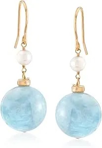 Ross-Simons 35.00 Ct. T.W. Milky Aquamarine And 4-5mm Cultured Pearl Drop Earrings In 18kt Gold Over Sterling