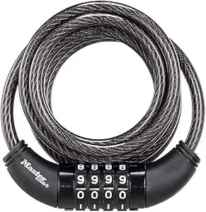 Master Lock Black Set Your Own Combination Bike Lock, Metal Cable Lock Has A Weather Resistant Vinyl Coating For Outdoor Equipment, Bicycles, 6 Feet Long, 8114d