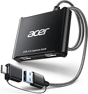 Acer Usb 3.0 Video Capture Card, Hdmi Capture Card For Streaming With 4k Loop-Out & Usb A/C - 1080p 60hz Hd - Video Audio Game Capture For ps5/ps4/switch2/Xbox/Camera/Pc/Mac - Black