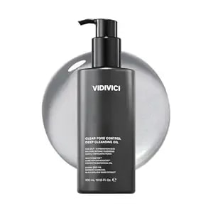 Vidivici Clear Pore Control Deep Cleansing Oil 10.14 Fl.Oz - Makeup Remover With Blackhead Care, Korean Facial Cleanser For Oily Skin, Sebum Control With Bamboo Charcoal Powder, Korean Skin Care
