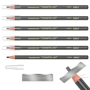 6 Piece Gray Colour Waterproof Eyebrows Pencil Tattoo Makeup And Microblading Supplies Kit-Permanent Eye Brow Liners In Waterproof Eyebrow Pencils Peel - Brow Pencil Set For Marking(6 Pcs)