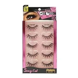 Ebin New York Cattitude 3d Lash 5 Pair – Sexy Cat 3d Lash Dramatic High Volume Extreme Length Lightweight Comfortable Wear Beautiful Winged Out Effect Reusable